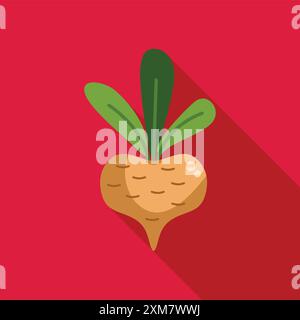 Simple flat illustration of a beetroot on a colorful background with long shadow Stock Vector