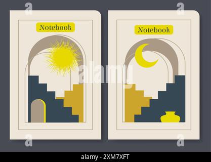 Cover design collection for planner. Cover page design aesthetic interior artwork illustration Stock Vector