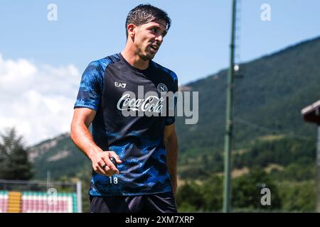 Napoli's Argentinian forward Giovanni Simeone during SSC Napoli's 2024-25 preseason training camp in Castel Di Sangro, Abruzzo, Italy. Stock Photo