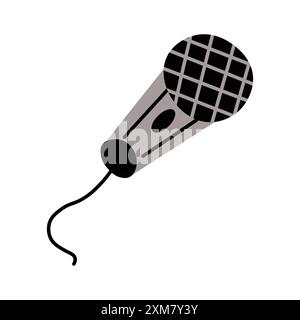 Simple minimalist gray and black microphone design flat illustration Stock Vector
