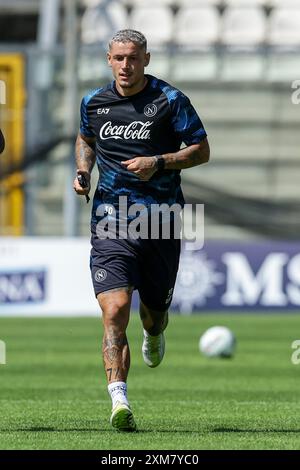 Napoli's Italian defender Pasquale Mazzocchi during SSC Napoli's 2024-25 preseason training camp in Castel Di Sangro, Abruzzo, Italy. Stock Photo