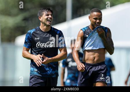 Napoli's Argentinian forward Giovanni Simeone during SSC Napoli's 2024-25 preseason training camp in Castel Di Sangro, Abruzzo, Italy. Stock Photo