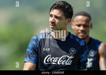 Napoli's Argentinian forward Giovanni Simeone during SSC Napoli's 2024-25 preseason training camp in Castel Di Sangro, Abruzzo, Italy. Stock Photo