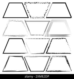 Trapezoid frame set. Varied line styles. Geometric vector shapes. Abstract black outlines. Stock Vector