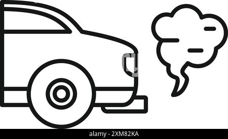 Line icon of a car emitting polluting fumes from its exhaust pipe Stock Vector
