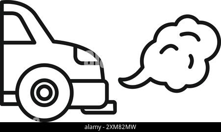 Simple line art illustration of a car emitting exhaust fumes, symbolizing air pollution Stock Vector