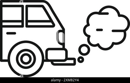 Line drawing of an old car emitting smoke pollution driving on the road Stock Vector