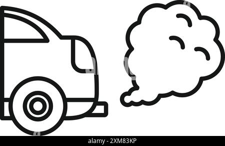 Line drawing of a car emitting exhaust fumes, symbolizing air pollution Stock Vector