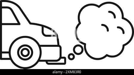Line drawing of a car emitting exhaust fumes symbolizing air pollution Stock Vector