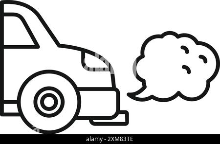 Line drawing of a car emitting exhaust fumes, symbolizing air pollution Stock Vector