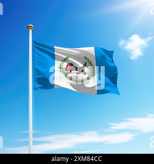 Waving flag of Irkutsk is a region of Russia on flagpole with sky background. Stock Photo