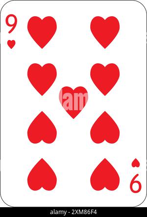 Illustration of nine of hearts playing card isolated on a white ...