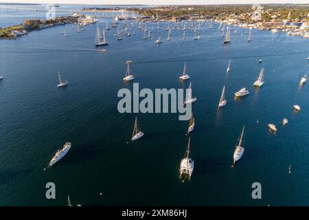 Aerial images of Newport harbor on a stunning fall evening. Newport-Rhode Island. High-res stock photos of Newport harbour. ©Paul Todd/OUTSIDEIMAGES.C Stock Photo