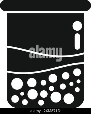 Black simple icon of a test tube filled with liquid and bubbles, used for scientific experiments and research Stock Vector