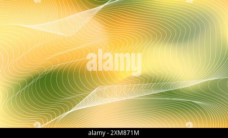 Abstract wavy lines pattern on blurred green and yellow gradient background. 4k resolution wallpaper, backdrop, banner. Editable vector illustration Stock Vector