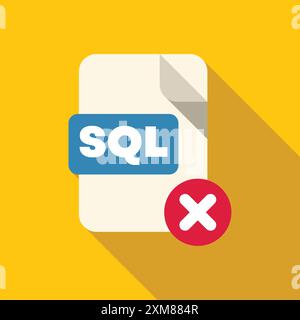 Digital illustration showing a sql file with a red cross mark, indicating a problem with the data Stock Vector
