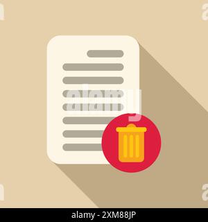 Document is being deleted with a trash can icon, representing the concept of data removal and digital file management Stock Vector
