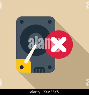Hard disk drive is showing an error message with a red cross sign Stock Vector