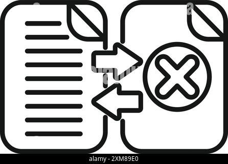 Two files exchanging data with arrows, one file with an error sign, highlighting potential data transfer problems Stock Vector