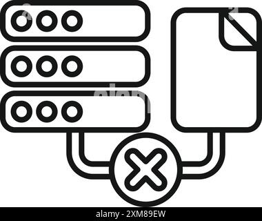 Icon of a data server not connecting to a file, showing the concept of data loss Stock Vector