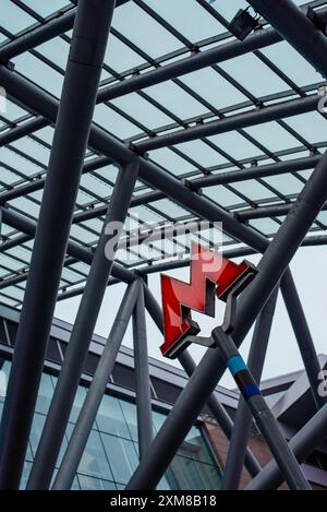 the big red letter M. is the designation of the Moscow metro. Stock Photo