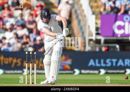 Birmingham, UK. 26th July, 2024. Zak Crawley of England in action with the bat during the International Test Match Series match between England and West Indies at Edgbaston Cricket Ground, Birmingham, England on 26 July 2024. Photo by Stuart Leggett. Editorial use only, license required for commercial use. No use in betting, games or a single club/league/player publications. Credit: UK Sports Pics Ltd/Alamy Live News Stock Photo