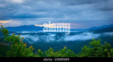 Early morning fog over the Smoky Mountains in Tennessee USA Stock Photo