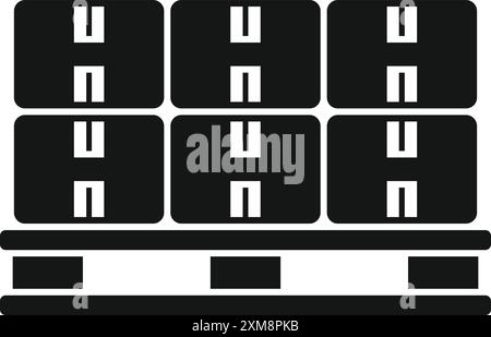 Six cardboard boxes are neatly stacked on a wooden pallet, ready for transport and distribution Stock Vector