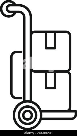 Line drawing of a hand truck carrying two cardboard boxes, representing a delivery service Stock Vector