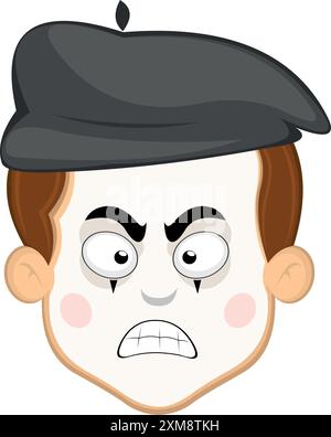 vector illustration face character of street artist mime cartoon, with an angry expression Stock Vector