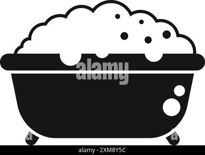 Black silhouette of a bathtub full of water with soap bubbles on a white background Stock Vector