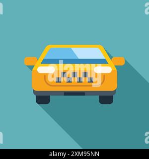 Yellow taxi cab waiting for passenger on turquoise background, transportation concept Stock Vector