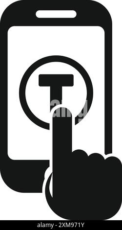 Hand holding a smartphone and typing a message, in glyph icon style Stock Vector