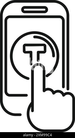 Hand is holding a smartphone and tapping a text icon on the screen Stock Vector