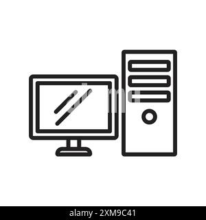 Computer Technology icon linear logo mark set collection in black and white for web Stock Vector