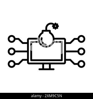 Cyber attack icon linear logo mark set collection in black and white for web Stock Vector