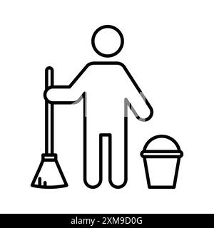 Janitor icon linear logo mark set collection in black and white for web Stock Vector