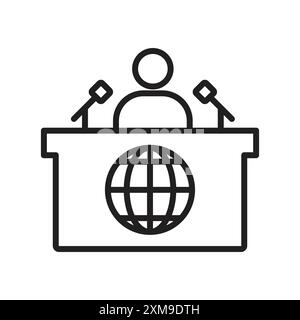 News presenter on TV Show icon linear logo mark set collection in black and white for web Stock Vector