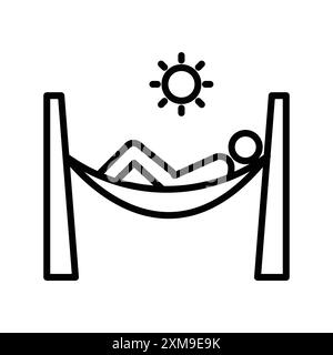 Person relaxing on hammock icon linear logo mark set collection in black and white for web Stock Vector