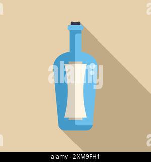 Blue bottle containing a message is floating on water, concept of communication Stock Vector