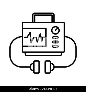 Rescue defibrillator icon linear logo mark set collection in black and white for web Stock Vector