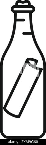 Line drawing of a message in a bottle floating on the water Stock Vector