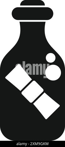 Black silhouette of a bottle with a message inside floating on the sea Stock Vector
