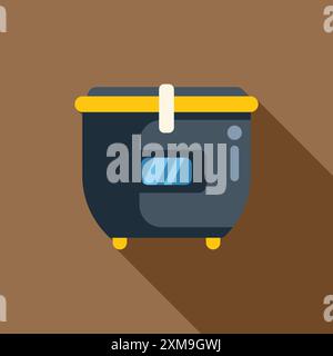 Modern multi cooker showing cooking process on display with long shadow on brown background Stock Vector