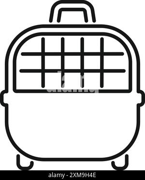 Plastic pet carrier cage for animals transporting with handle in outline style Stock Vector