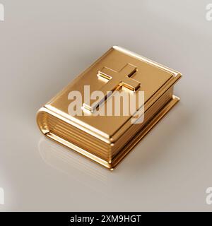 Golden Metal Bible Book on a white background. 3d Rendering Stock Photo