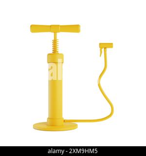 Yellow Automobile Hand Air Pump Icon in Clay Style on a white background. 3d Rendering Stock Photo