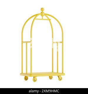 Yellow Luxury Hotel Luggage Trolley Cart Icon in Clay Style on a white background. 3d Rendering Stock Photo