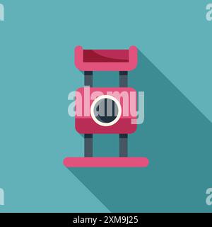 Pink cat condo with scratching post and platform for playing, isolated on blue background Stock Vector