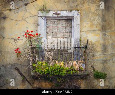 Dilapidated buildings in Lisbon, Portugal’s hilly, coastal capital city. Stock Photo